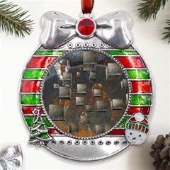 Background Metal Pattern Texture Metal X mas Ribbon With Red Crystal Round Ornament