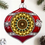 Pattern Abstract Background Art Metal Snowflake And Bell Red Ornament Front