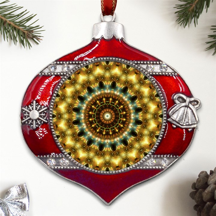 Pattern Abstract Background Art Metal Snowflake And Bell Red Ornament