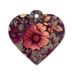 Flowers Pattern Dog Tag Heart (one Side) by Simbadda