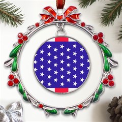 Usa Independence Day July Background Metal X mas Wreath Ribbon Ornament by Vaneshop