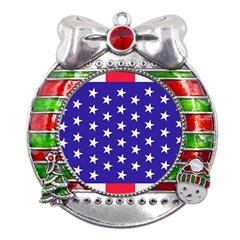 Usa Independence Day July Background Metal X mas Ribbon With Red Crystal Round Ornament