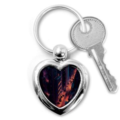 Abstract Landscape Landmark Town City Cityscape Key Chain (heart) by Vaneshop