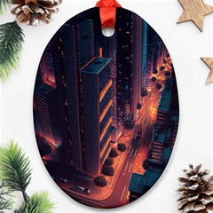 Abstract Landscape Landmark Town City Cityscape Oval Ornament (two Sides)