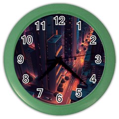 Abstract Landscape Landmark Town City Cityscape Color Wall Clock by Vaneshop