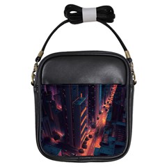 Abstract Landscape Landmark Town City Cityscape Girls Sling Bag by Vaneshop