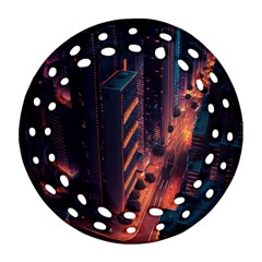 Abstract Landscape Landmark Town City Cityscape Ornament (round Filigree) by Vaneshop