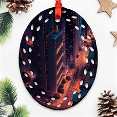 Abstract Landscape Landmark Town City Cityscape Oval Filigree Ornament (two Sides)