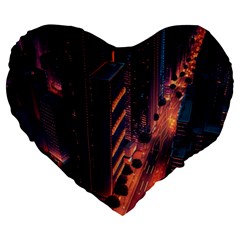 Abstract Landscape Landmark Town City Cityscape Large 19  Premium Heart Shape Cushions by Vaneshop