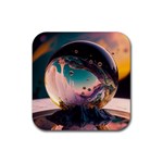 Crystal Ball Glass Sphere Lens Ball Rubber Coaster (Square) Front