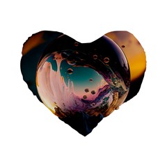 Crystal Ball Glass Sphere Lens Ball Standard 16  Premium Flano Heart Shape Cushions by Vaneshop