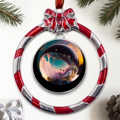 Crystal Ball Glass Sphere Lens Ball Metal Red Ribbon Round Ornament