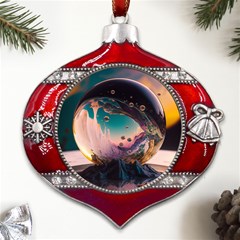 Crystal Ball Glass Sphere Lens Ball Metal Snowflake And Bell Red Ornament by Vaneshop