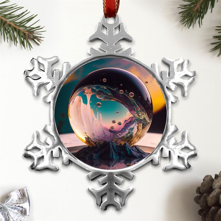 Crystal Ball Glass Sphere Lens Ball Metal Small Snowflake Ornament