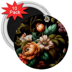 Floral Flower Blossom Bloom Flora 3  Magnets (10 Pack)  by Vaneshop