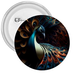 Colorful Peacock Bird Feathers 3  Buttons by Vaneshop