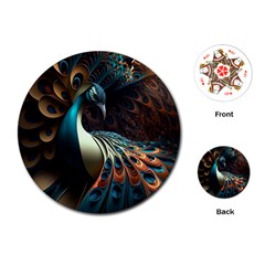 Colorful Peacock Bird Feathers Playing Cards Single Design (round)