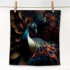 Colorful Peacock Bird Feathers Face Towel by Vaneshop