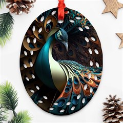 Colorful Peacock Bird Feathers Ornament (oval Filigree)