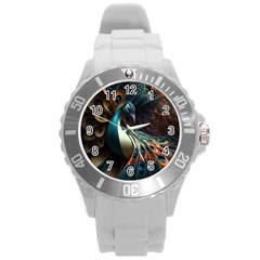 Colorful Peacock Bird Feathers Round Plastic Sport Watch (l) by Vaneshop