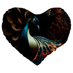 Colorful Peacock Bird Feathers Large 19  Premium Heart Shape Cushions by Vaneshop