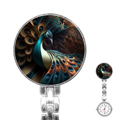 Colorful Peacock Bird Feathers Stainless Steel Nurses Watch by Vaneshop