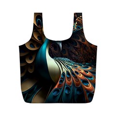 Colorful Peacock Bird Feathers Full Print Recycle Bag (m) by Vaneshop