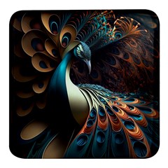 Colorful Peacock Bird Feathers Square Glass Fridge Magnet (4 Pack) by Vaneshop