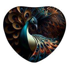 Colorful Peacock Bird Feathers Heart Glass Fridge Magnet (4 Pack)