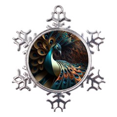 Colorful Peacock Bird Feathers Metal Large Snowflake Ornament