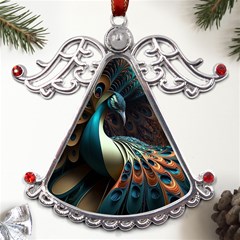 Colorful Peacock Bird Feathers Metal Angel With Crystal Ornament