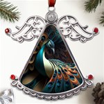 Colorful Peacock Bird Feathers Metal Angel with Crystal Ornament Front