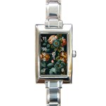 Floral Flower Blossom Turquoise Rectangle Italian Charm Watch Front