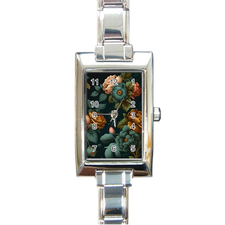 Floral Flower Blossom Turquoise Rectangle Italian Charm Watch