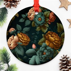 Floral Flower Blossom Turquoise Ornament (round) by Vaneshop