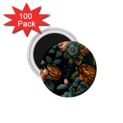 Floral Flower Blossom Turquoise 1 75  Magnets (100 Pack)  by Vaneshop