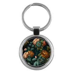 Floral Flower Blossom Turquoise Key Chain (round) by Vaneshop