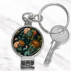 Floral Flower Blossom Turquoise Nail Clippers Key Chain by Vaneshop