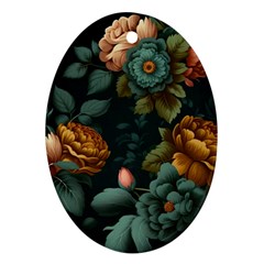 Floral Flower Blossom Turquoise Oval Ornament (two Sides) by Vaneshop