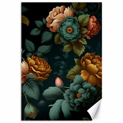 Floral Flower Blossom Turquoise Canvas 12  X 18  by Vaneshop