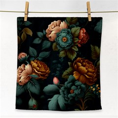 Floral Flower Blossom Turquoise Face Towel by Vaneshop