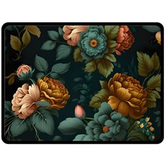 Floral Flower Blossom Turquoise Fleece Blanket (large) by Vaneshop