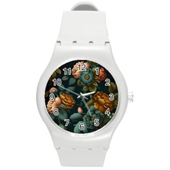 Floral Flower Blossom Turquoise Round Plastic Sport Watch (m) by Vaneshop