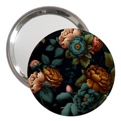 Floral Flower Blossom Turquoise 3  Handbag Mirrors by Vaneshop