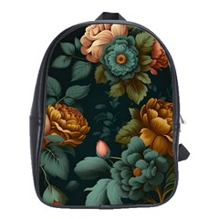 Floral Flower Blossom Turquoise School Bag (xl) by Vaneshop