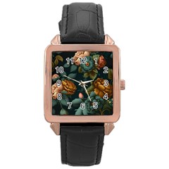 Floral Flower Blossom Turquoise Rose Gold Leather Watch  by Vaneshop