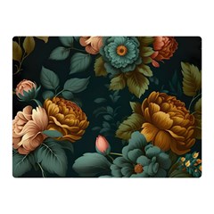 Floral Flower Blossom Turquoise Two Sides Premium Plush Fleece Blanket (mini) by Vaneshop