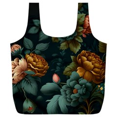 Floral Flower Blossom Turquoise Full Print Recycle Bag (xxxl) by Vaneshop