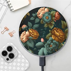 Floral Flower Blossom Turquoise Wireless Fast Charger(white) by Vaneshop