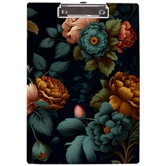 Floral Flower Blossom Turquoise A4 Acrylic Clipboard by Vaneshop